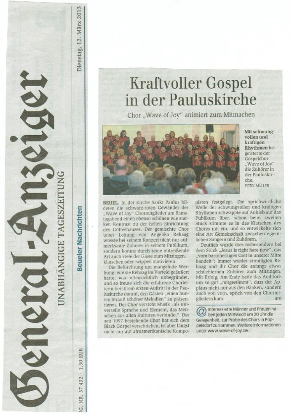 Artikel im Generalanzeiger vom 12.03.2013